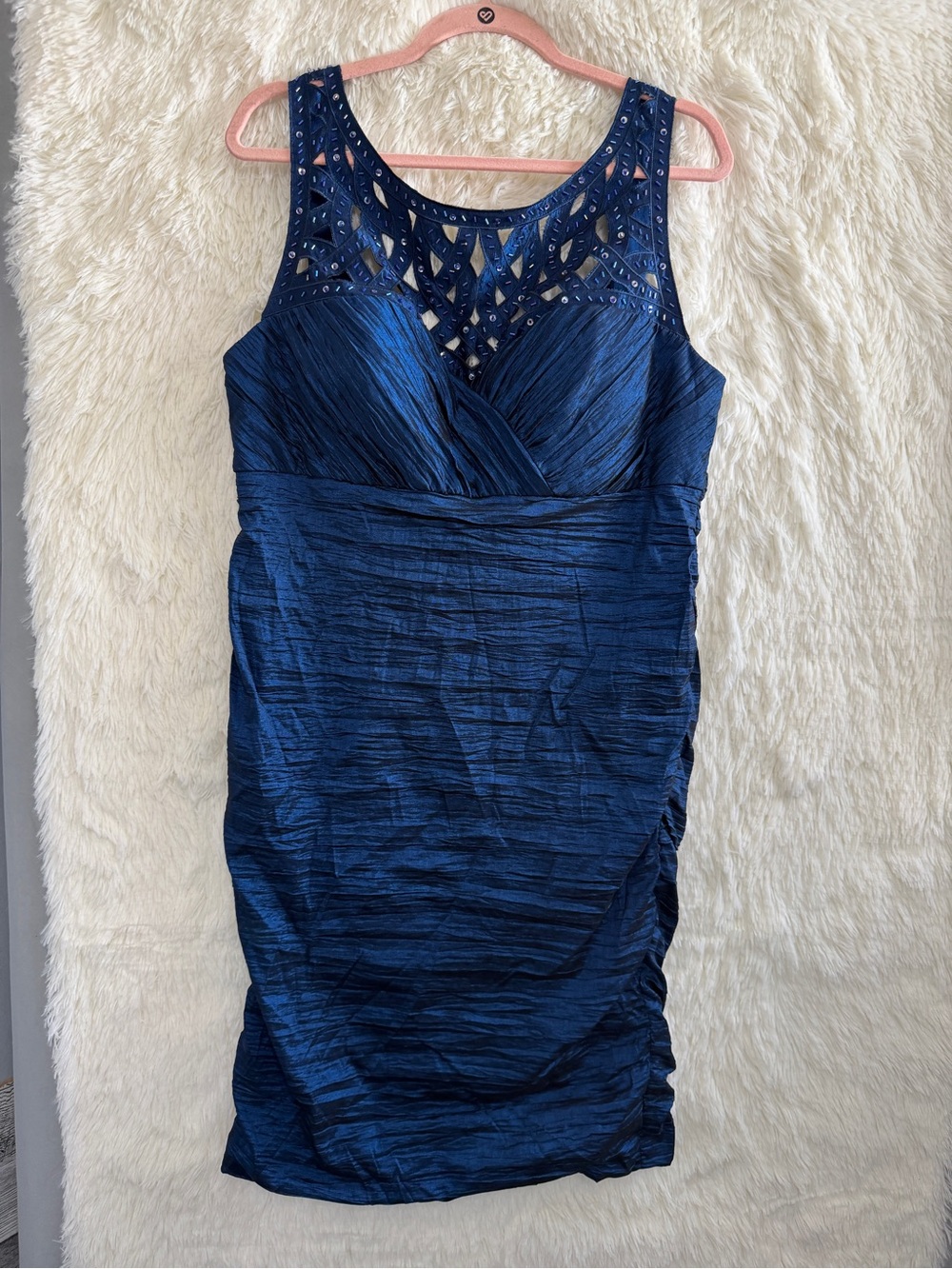 Laura Plus Womens Holiday Party Dress Size 14W Blue Cocktail Ruched Formal Glam